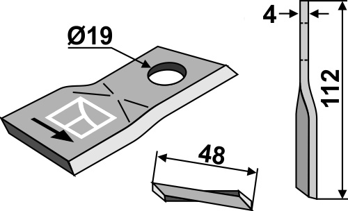 Fella kniv vreden 112x48x4 mm Ø19 venstre - 131118